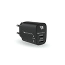 BayKron Smart Wall Charger Dual 12W USB Ports - Two Fast Charging Ports - Black