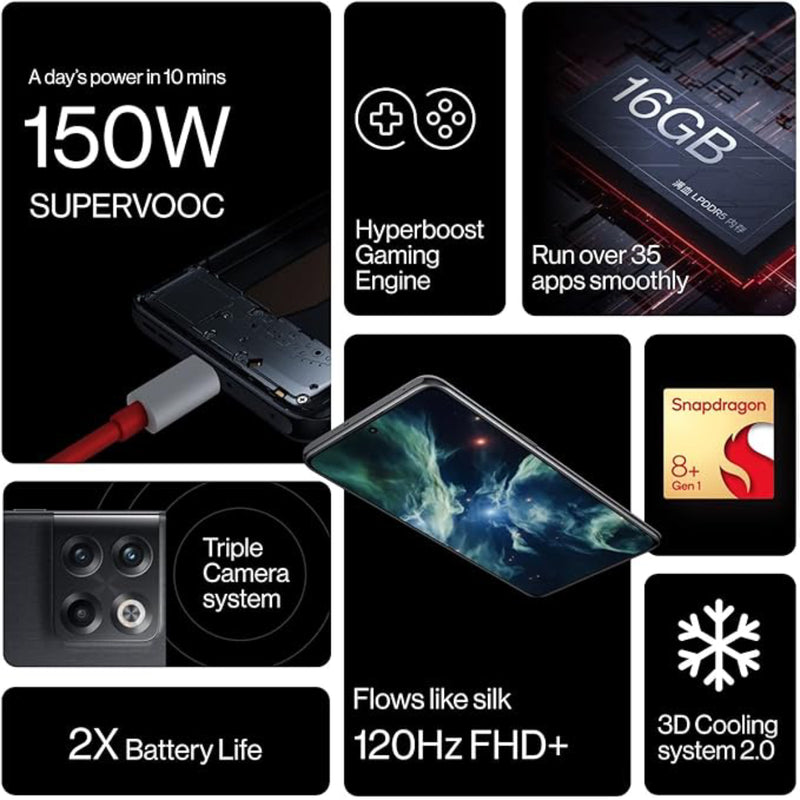 OnePlus 10T Dual SIM 5G, 16GB RAM, 256GB, AMOLED 120Hz, Charging 150W - Green