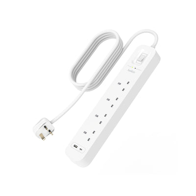 واقي التيار الكهربائي Belkin Connect مع منافذ USB-C وUSB-A (4 منافذ مع منفذ USB-C وUSB-A واحد)