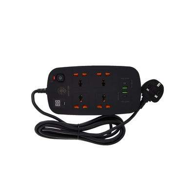 مقبس طاقة ذكي متعدد المنافذ من Green Lion، 4 منافذ تيار متردد، 2 منفذ USB، و2 منفذ USB-C، وPD، 40 وات، 3500 وات، 3 أمتار - أسود