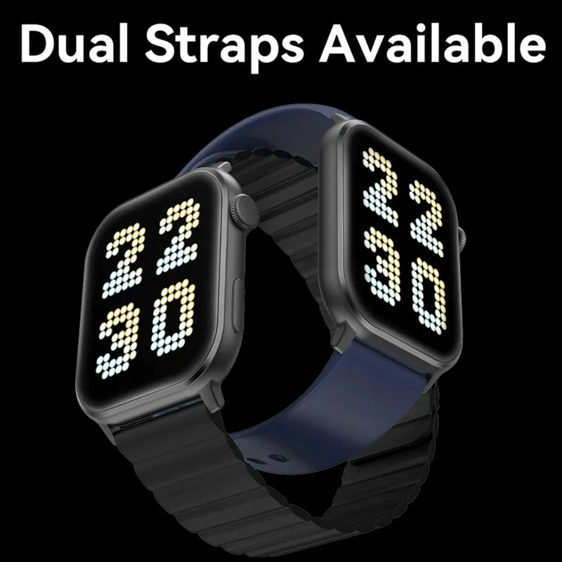 imilab Smart Watch W02 Bluetooth Calling, 1.85" TFT Screen, 24h Bio Tracker - Black + Black magnetic strap +Blue Fluoroelastomer strap