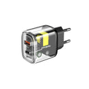 شاحن بورودو السريع الشفاف ثنائي المخرج PD 20 واط + QC 18 واط للاتحاد الأوروبي - أسود