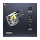 شاحن بورودو السريع الشفاف ثنائي المخرج PD 20 واط + QC 18 واط للاتحاد الأوروبي - أسود