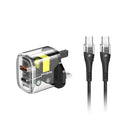 شاحن بورودو السريع الشفاف ثنائي المخرج USB-C PD وUSB-A QC مع كابل USB-C إلى USB-C بطول 1.2 متر في المملكة المتحدة - أسود