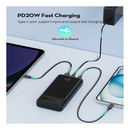 راف باور باور بانك 20000 مللي أمبير - 20 واط - 3 منافذ - رقمي ذكي - أسود