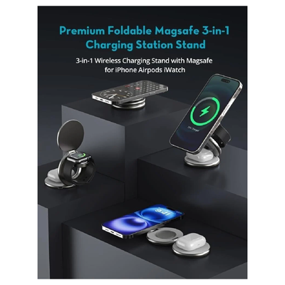 RavPower Premium Foldable Magnetic 3in1 Charging Station - Silver