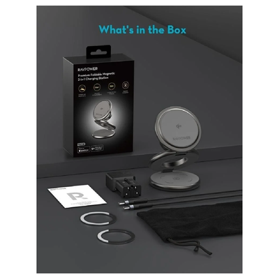 RavPower Premium Foldable Magnetic 3in1 Charging Station - Silver