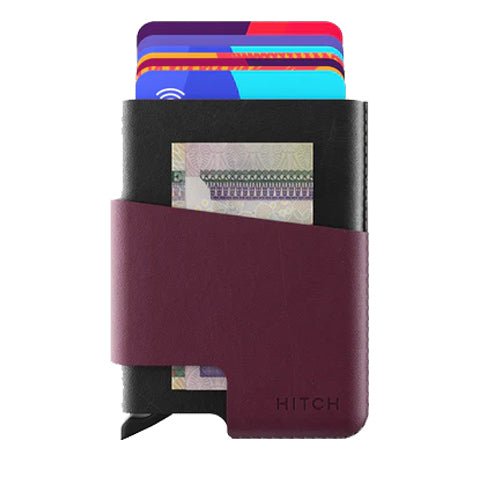 HITCH CUT-OUT Cardholder - RFID Block Featured - Handmade Natural Genuine Leather - Black/Burgundy - MoreShopping - Wallets - Hitch