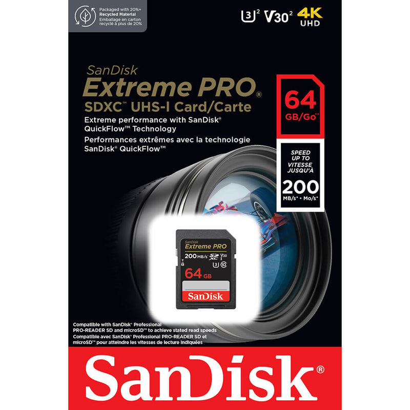 SanDisk 64GB Extreme PRO SDXC UHS-I Card Speed UP TO 200MB/s - C10, U3, V30, 4K UHD, SD Card - MoreShopping - SD Cards - SanDisk
