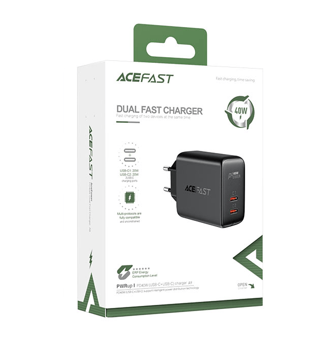 ACEFAST A9 40W (2xUSB-C) Fast Wall CHARGER PD3.0 - Black - MoreShopping - Chargers - ACEFAST