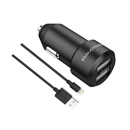 RAVPower RP-VC017 Car Charger 24W Dual Ports Lightning Cable 1M Combo - Black - MoreShopping - Chargers - Ravpower