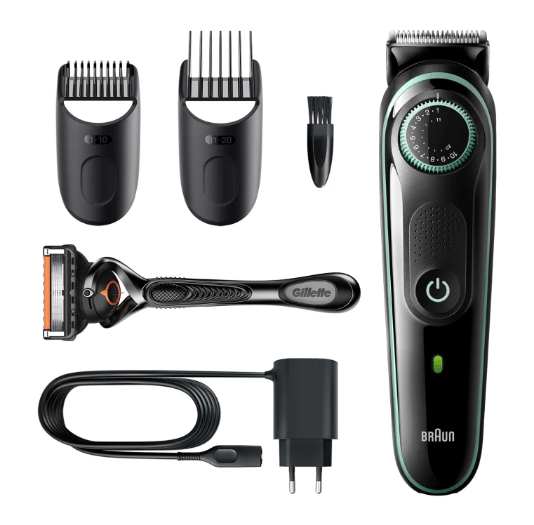 Beard Trimmer 3 with dial, 2 attachments and Gillette ProGlide razor. MoreShopping