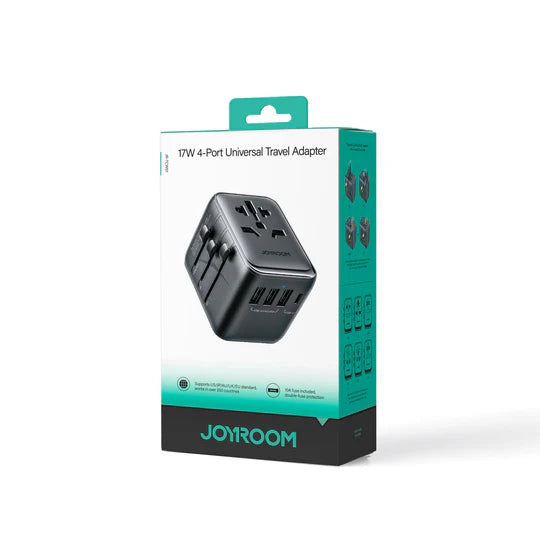 Joyroom Universal Travel Wall Charger, 17 Watt, USB-C + 3 USB-A with AC Outlet - JR-TCW01 - Black