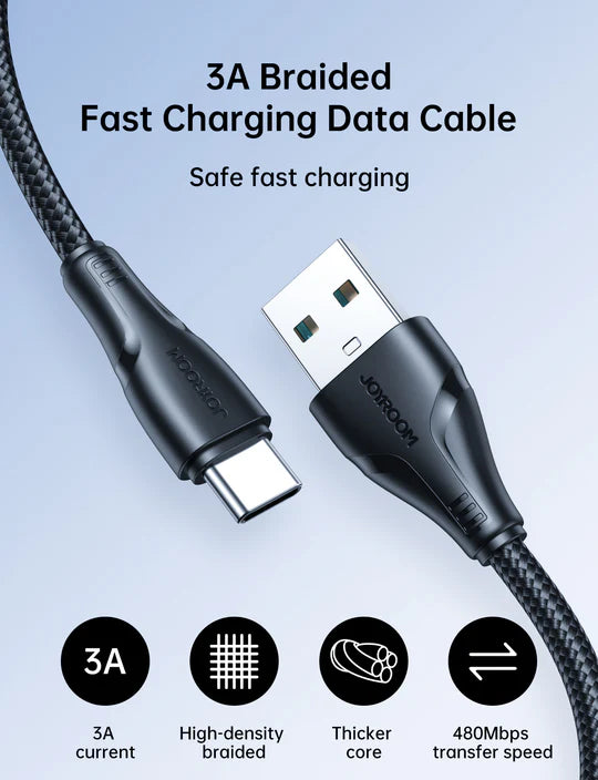 Joyroom Fast Charging Data Cable , USB-A To Type-C , 3A , 1.2M - S-UC027A11 - Black