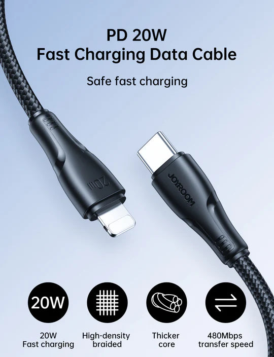 Joyroom Fast Charging Data Cable Type-C To Lightning 25cm, 20W -  S-CL020A11 - Black