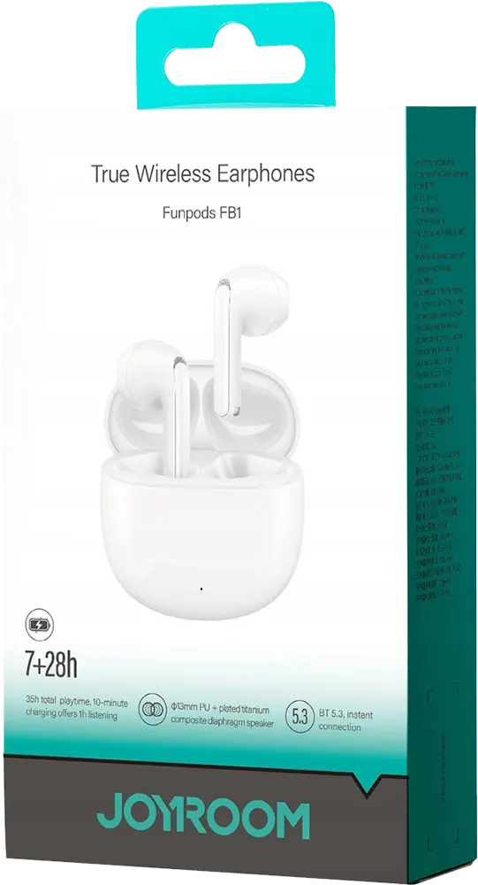 Joyroom True Wireless Earbuds Fun pods , DNS , Bluetooth 5.3 , Battery 400 mAh , Water Resistant - JR-FB1 - White