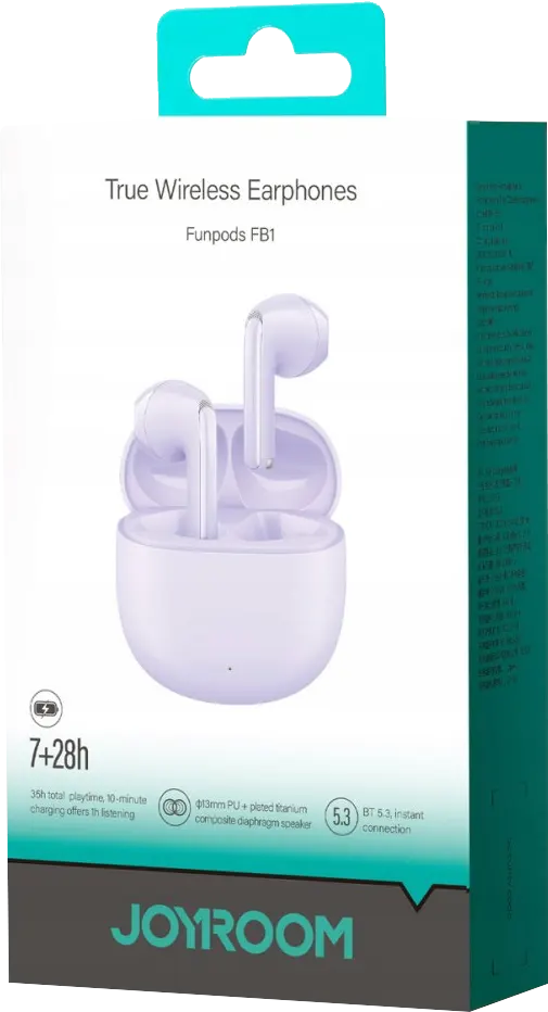 Joyroom True Wireless Earbuds Fun pods , DNS , Bluetooth 5.3 , Battery 400 mAh , Water Resistant - JR-FB1 - Purple