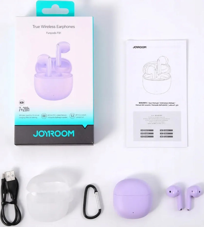 Joyroom True Wireless Earbuds Fun pods , DNS , Bluetooth 5.3 , Battery 400 mAh , Water Resistant - JR-FB1 - Purple