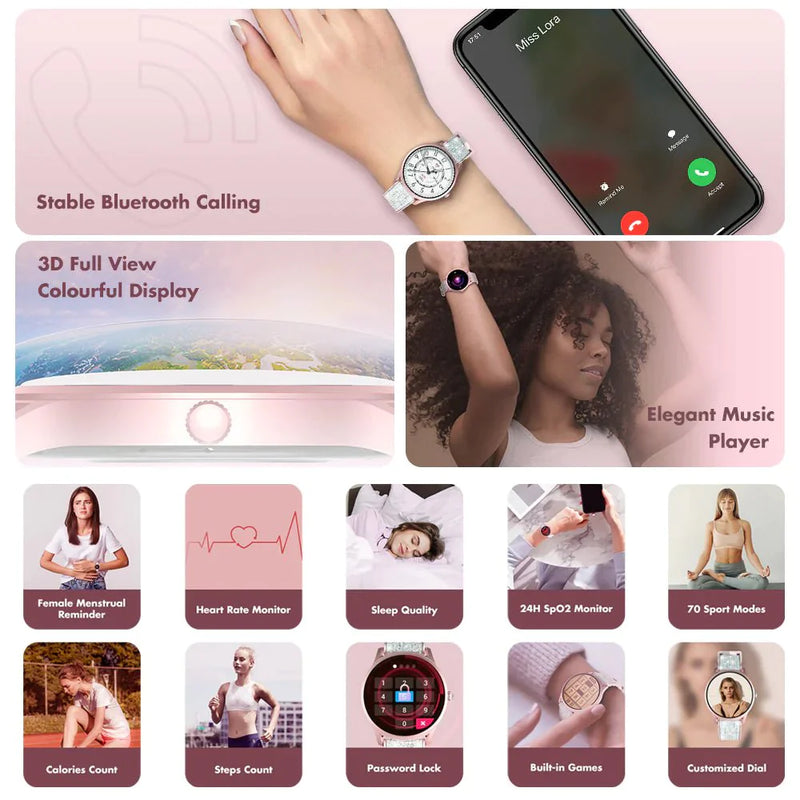 Kieslect Lora, Lady Calling Watch, Stable BT 5.2 Calling, 3D Fullview Colorful Display, Double Straps - Pink - MoreShopping - Smart Watches - Kieslect