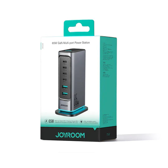 Joyroom 6 in 1 GaN 4 USB-C & 2 USB-A Multi-port Charger 65W Multi-Port Charger - JR-TCM02 - Dark Gray