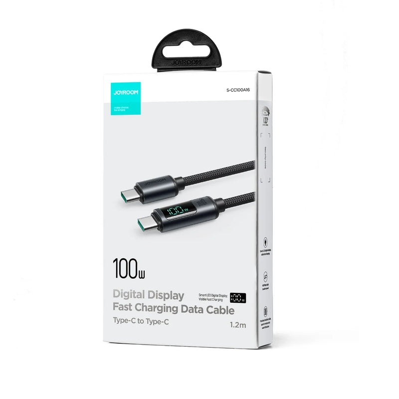 Joyroom Prism Series 100W Type-C to Type-C Digital Display Fast Charging Data Cable - S-CC100A16 - Black