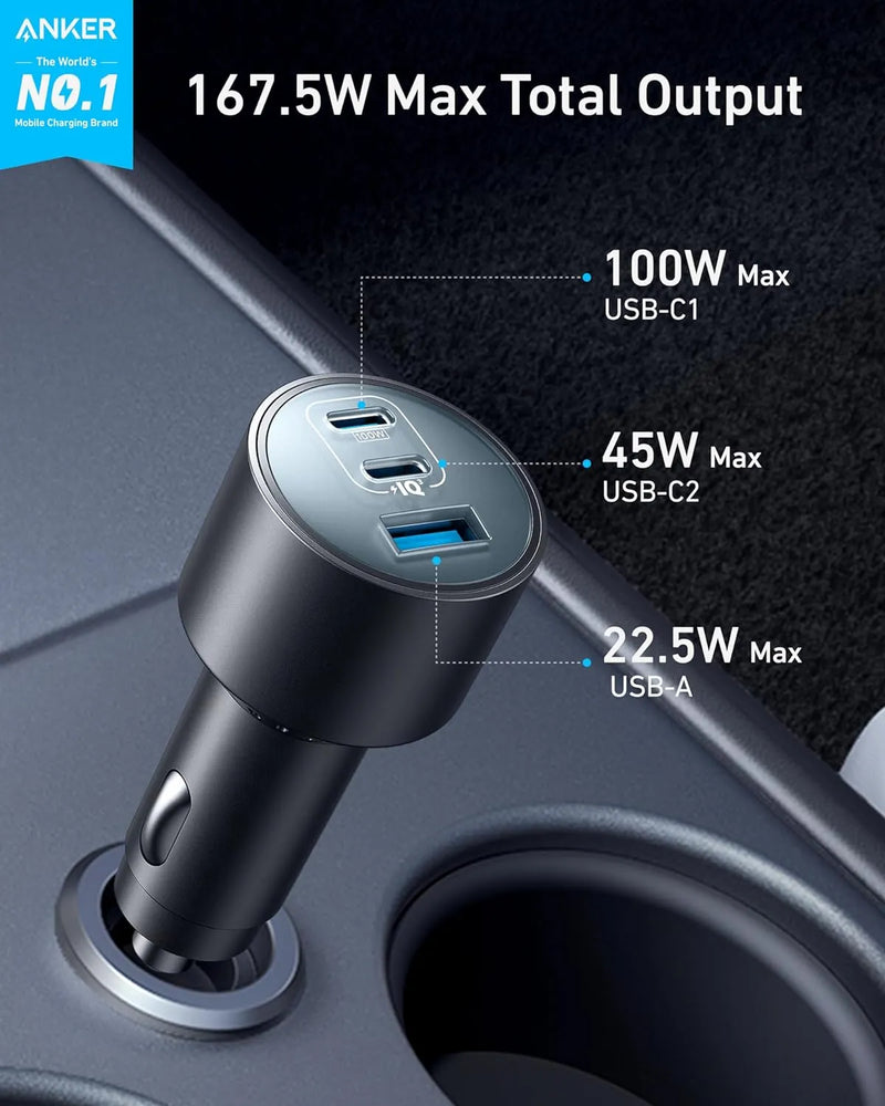 Anker Nano Car Charger 167.5W 3 Ports Fast Charge - B2737HA1 - Black