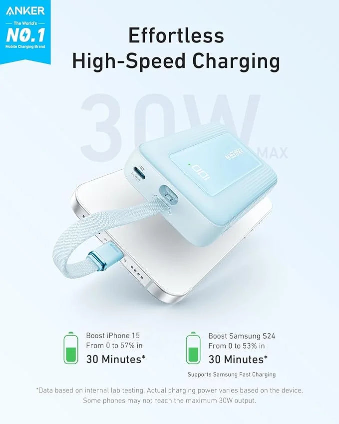 Anker Zolo Power Bank With Built-In USB-C 20,000mAh 30W - A1689H31 - Blue