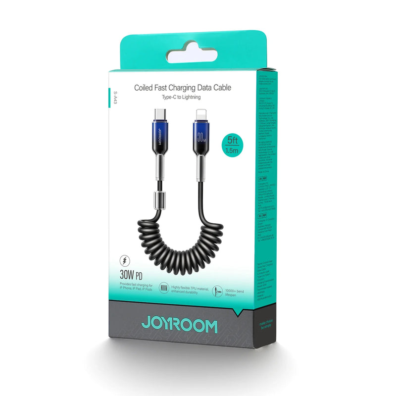 Joyroom Crystal-Clear Series 30W USB-C To Lightning spiral cable 1.5m - S-A43 - Black