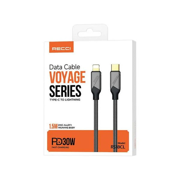 Recci Richie Travel Series Type-C to Lightning PD 30W Fast Charging and Data Cable 1.5m - RS18CL - Black