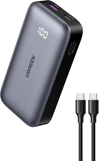 UGREEN 30W Power Bank Mini 10,000mAh Battery Pack 2-Port PD3.0 USB C+A Fast Charging Digital Display - Black