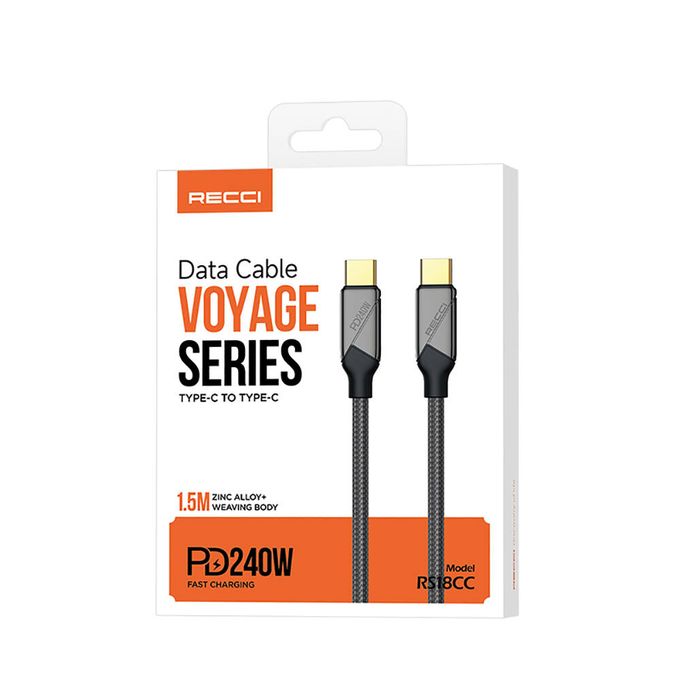 Recci Cable Voyage Series Type-C To Type-C PD 240W Fast Charging Data And Charging Cable 1.5M - RS18CC - Black