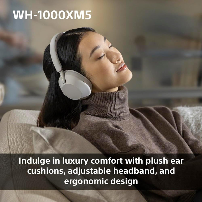 Sony WH-1000XM5 Noise Cancelling Wireless Over-Ear Headphones, Bluetooth, Clear Call Quality, Hi-Res, Up to 30hr Battery Life - Silver