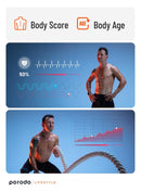 ميزان الجسم الذكي بورودو لايف ستايل بتقنية البلوتوث مع تطبيق تفاعلي لنظامي التشغيل ايفون واندرويد، ومقياس دهون الجسم - PD-LSBSC-WH - أبيض