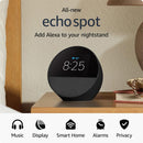 ساعة المنبه الذكية Amazon Echo Spot إصدار 2024، أضف Alexa إلى طاولتك الليلية - أسود 