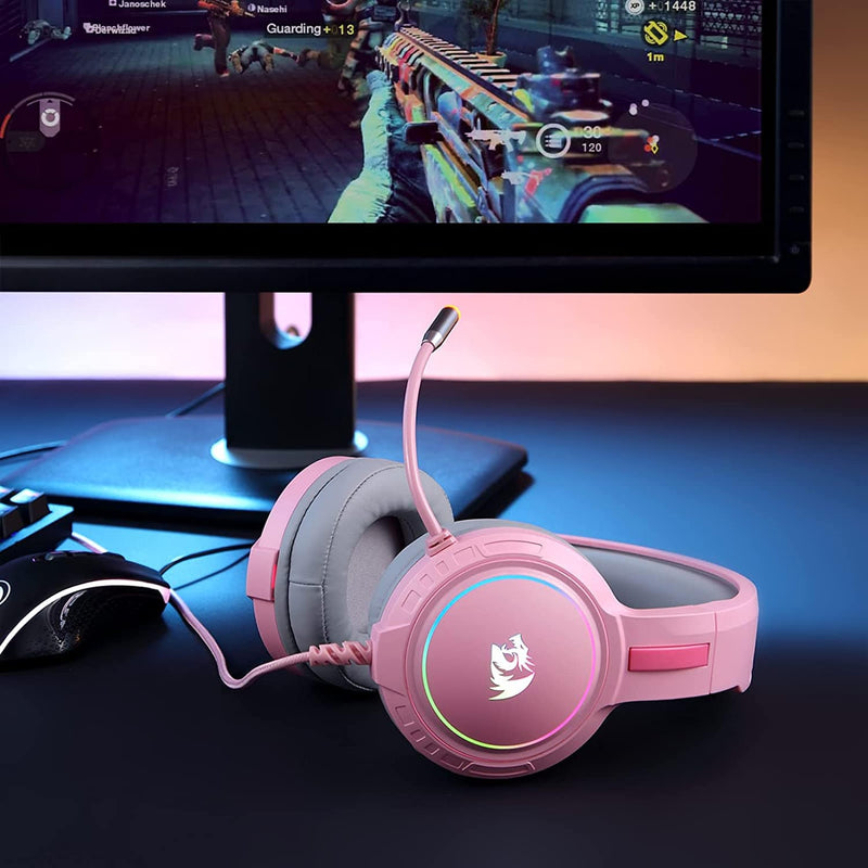 Redragon H270 MENTO RGB Gaming Headset Stereo, Comfortable Design, RGB Lighting - Pink