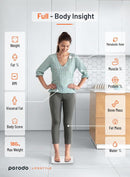 ميزان الجسم الذكي بورودو لايف ستايل بتقنية البلوتوث مع تطبيق تفاعلي لنظامي التشغيل ايفون واندرويد، ومقياس دهون الجسم - PD-LSBSC-WH - أبيض