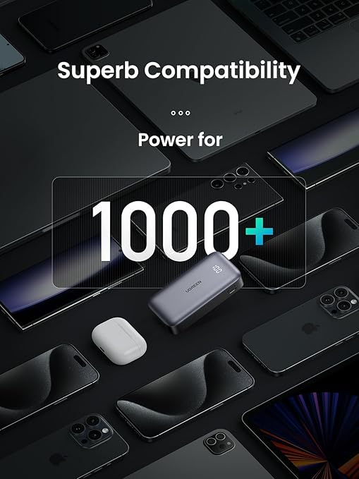 UGREEN 30W Power Bank Mini 10,000mAh Battery Pack 2-Port PD3.0 USB C+A Fast Charging Digital Display - Black