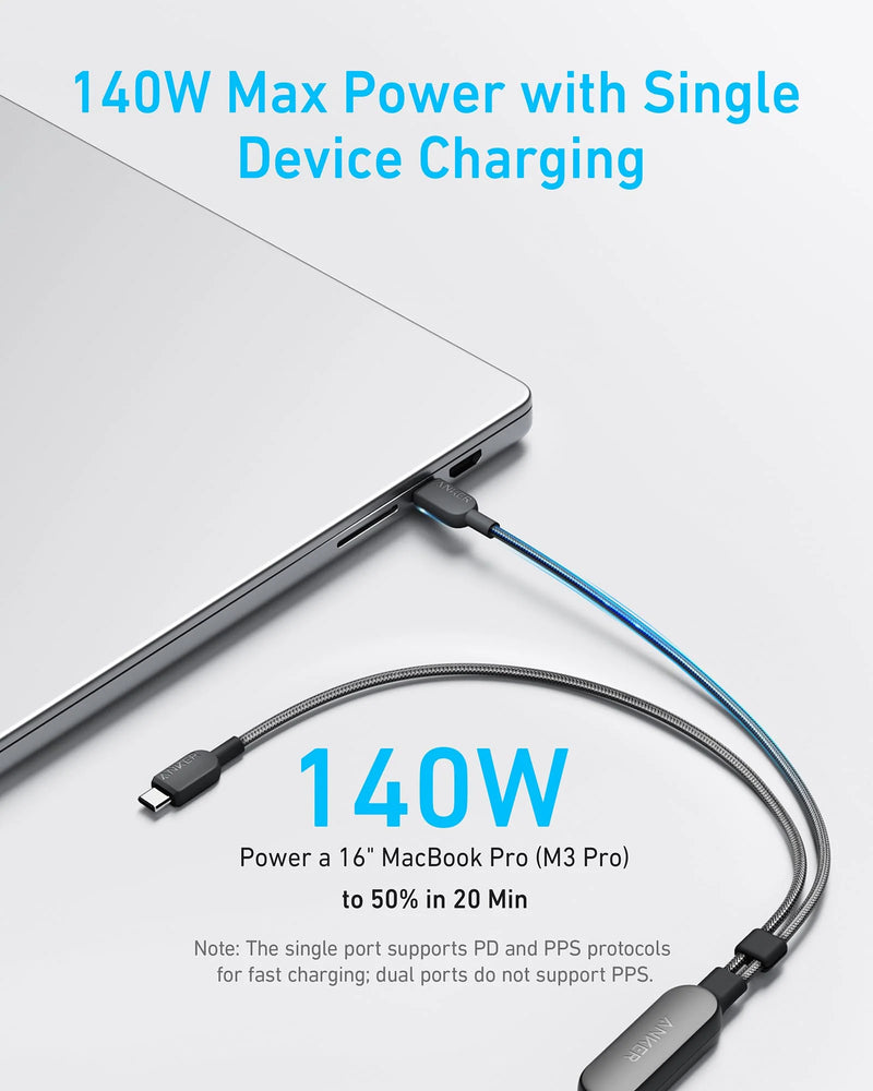 Anker 2-IN-1 USB-C to USB-C Cable (4ft, 140w) - A8895H11 - Black