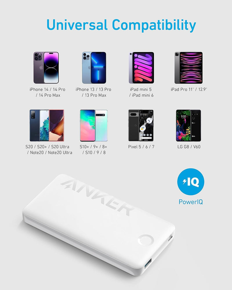 Anker 324 Power Bank 10.000mAh 12W, 2 Ports (USB-C & USB-A) - A1237H21 - White