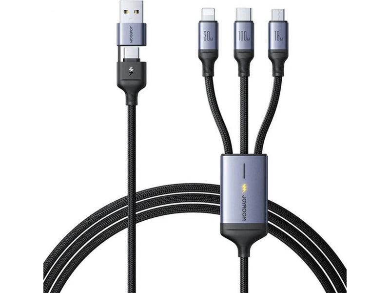 Joyroom Speedy Series 100W 6-in-1 Fast Charging Cable (USB-A+Type-C to L+C+M) 1.5m - SA21-2T3 - Black