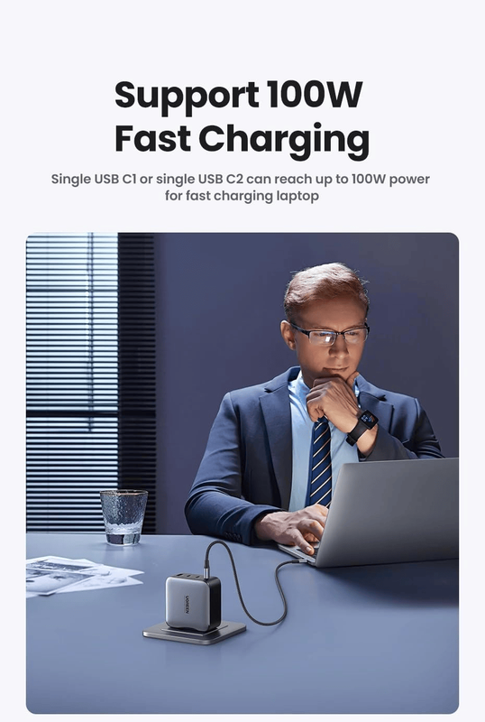 Ugreen Gan Fast Charger With 100w USB-C Cable, CD226 - Gray