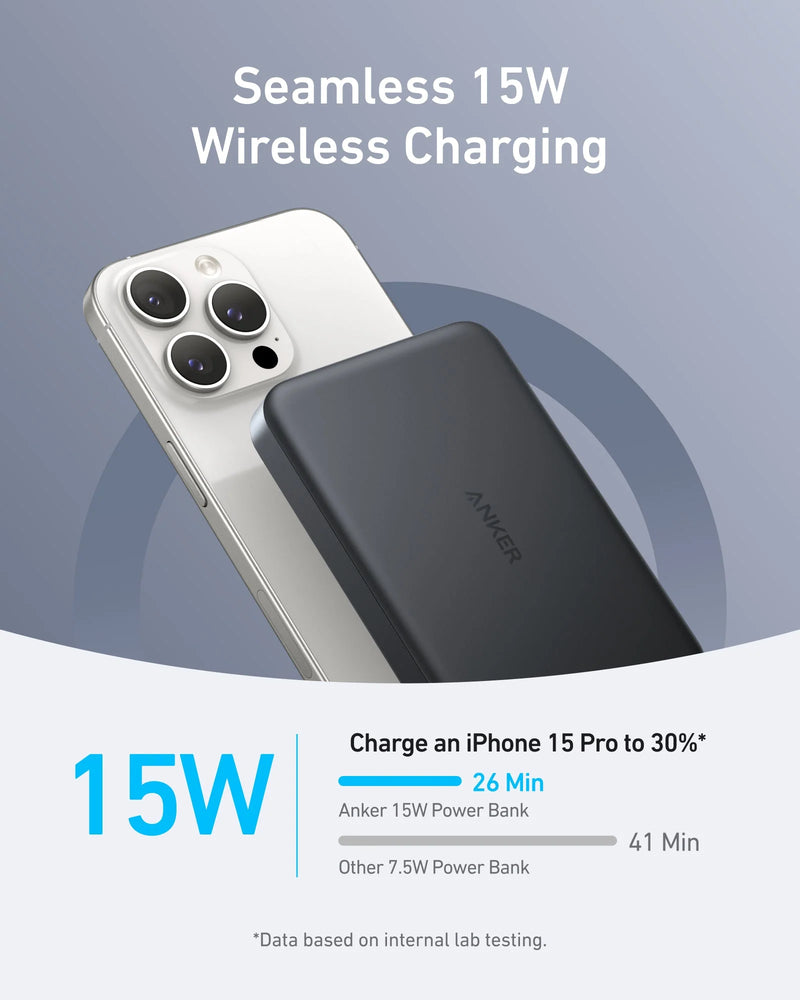 Anker MagGo Power Bank Ultra-Fast 15W Wireless Charging, 10,000mAh High-Capacity Power- A1664P11 - Black