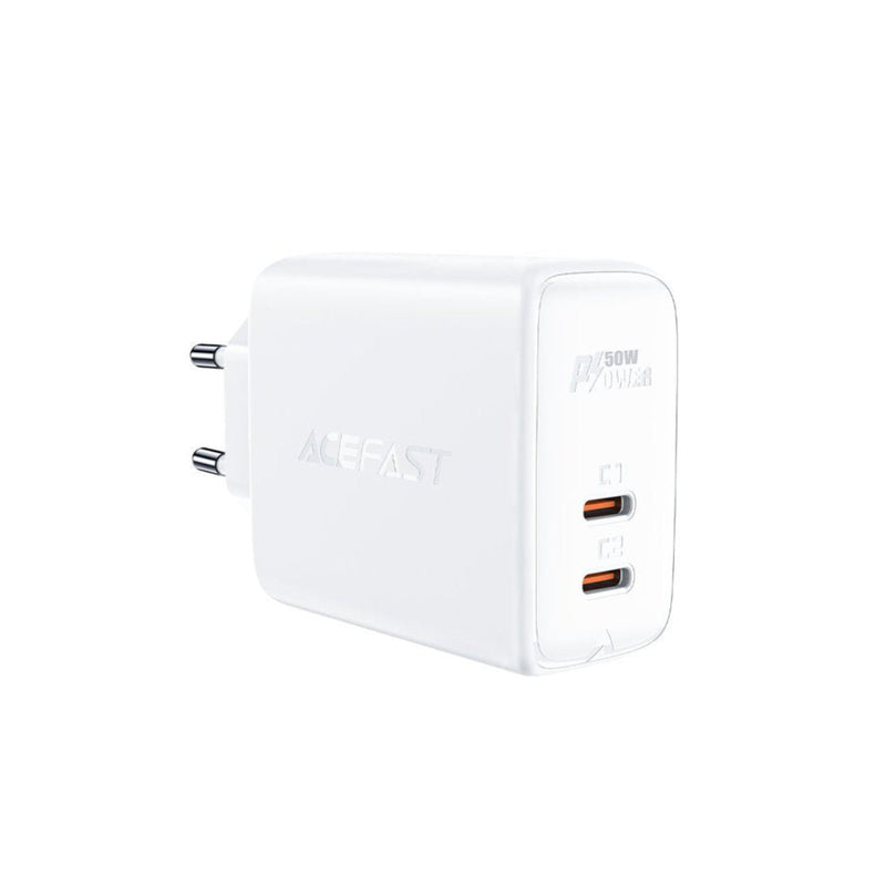 شاحن حائط سريع ACEFAST A29 GaN 50W 2xUSB-C PD3.0 - أبيض