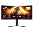 AOC CU34G4 شاشة ألعاب منحنية، مقاس 34 بوصة، لوحة VA، معدل تحديث 180 هرتز، زمن استجابة 0.5 مللي ثانية - أسود/أحمر