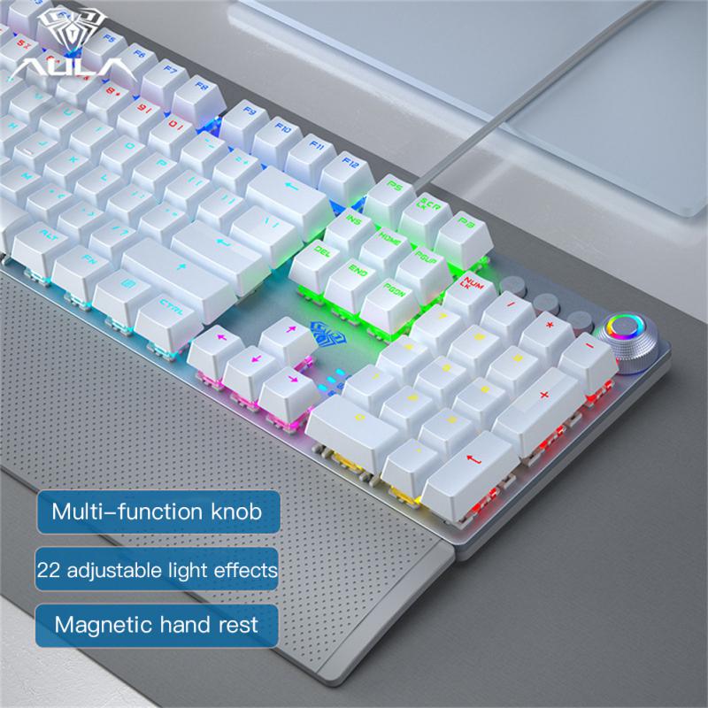 Aula F2058 USB Gaming Keyboard LED Light Game Mice Multimedia Keyboard Computer Keyboard for Gamer (AR/ EN) - White