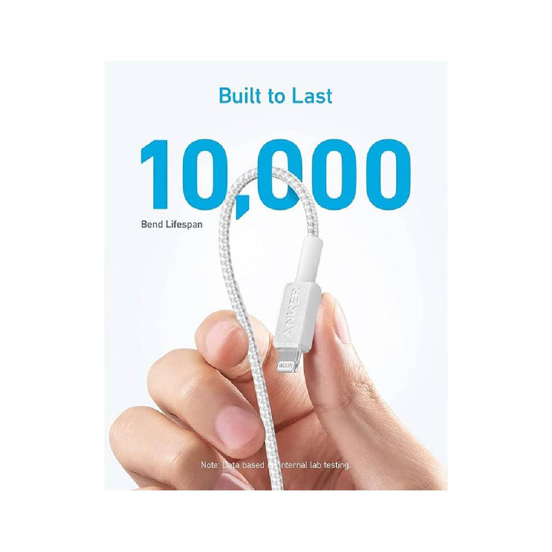 Anker 322 Durable Braided Fast-Charging USB-C to Lightning Cable 3FT - White