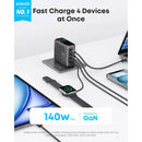 Anker Fast Charger For Four Devices 140w, 4Port, PD 3.1 - With USB-C-Cable - Black
