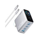 أنكر شاحن نوع C، 4 منافذ مع كابل USB-C، 140 واط - فضي
