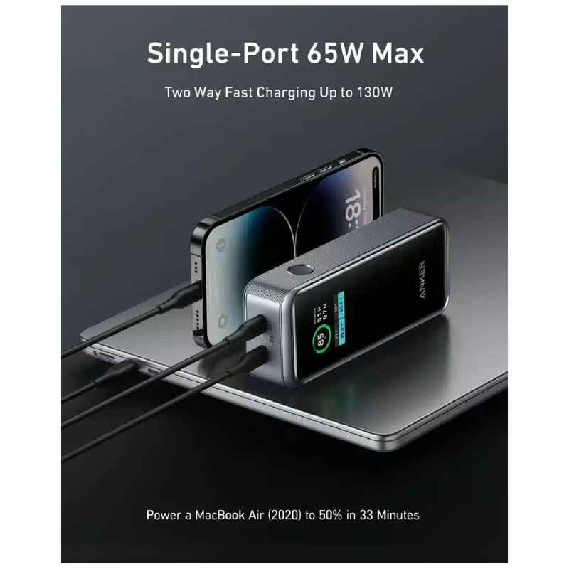 Anker Prime 12,000mAh Power Bank (130W, 2-Port, Smart Display) - Gray