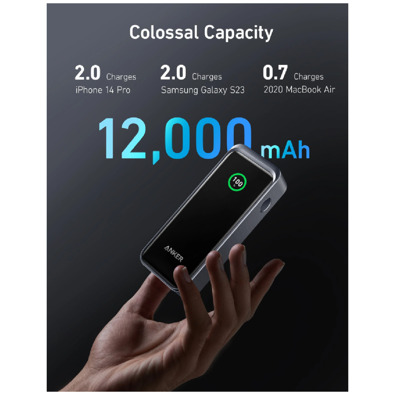 Anker Prime 12,000mAh Power Bank (130W, 2-Port, Smart Display) - Gray